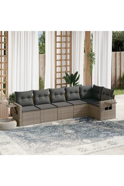 vidaxl Set mobilier gradina cu perne, 6 piese, gri, poliratan