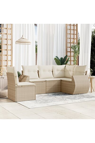 vidaxl Set canapele de gradina cu perne, 5 piese, bej, poliratan
