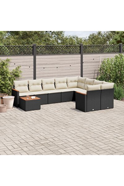 vidaxl Set canapele de gradina cu perne, 10 piese, negru, poliratan