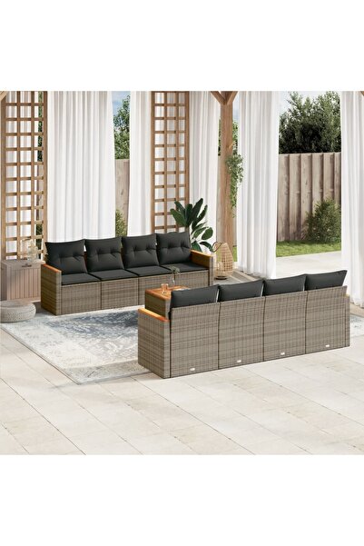 vidaxl Set canapele de gradina, 9 piese, cu perne, gri, poliratan