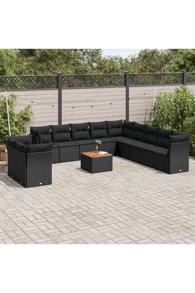 vidaxl Set canapele de gradina, 12 piese, cu perne, negru, poliratan