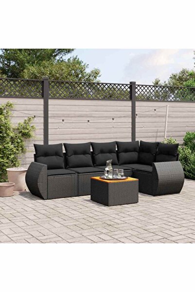 vidaxl Set mobilier de gradina cu perne, 6 piese, negru, poliratan