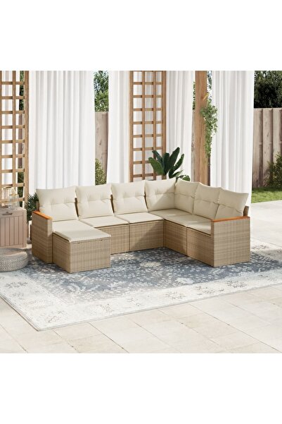 vidaxl Set canapele de gradina, 7 piese, cu perne, bej, poliratan