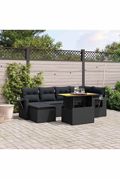 vidaxl Set canapele de gradina cu perne, 7 piese, negru, poliratan