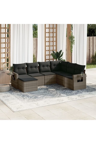 vidaxl Set canapele de gradina, 7 piese, cu perne, gri, poliratan