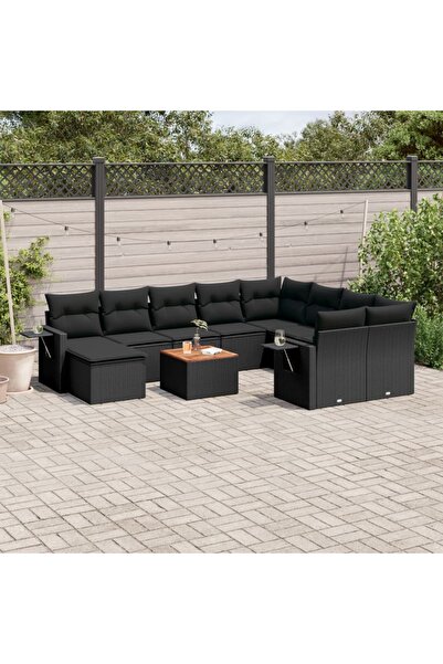 vidaxl Set canapele de gradina cu perne, 11 piese, negru, poliratan