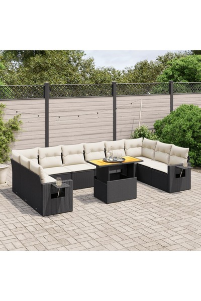 vidaxl Set canapele de gradina cu perne, 11 piese, negru, poliratan