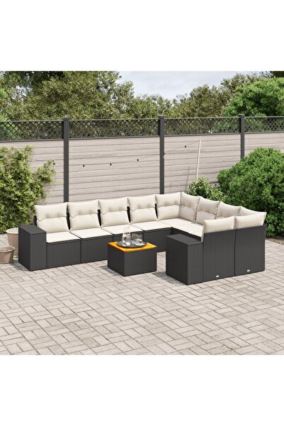 vidaxl Set canapele de gradina cu perne, 10 piese, negru, poliratan