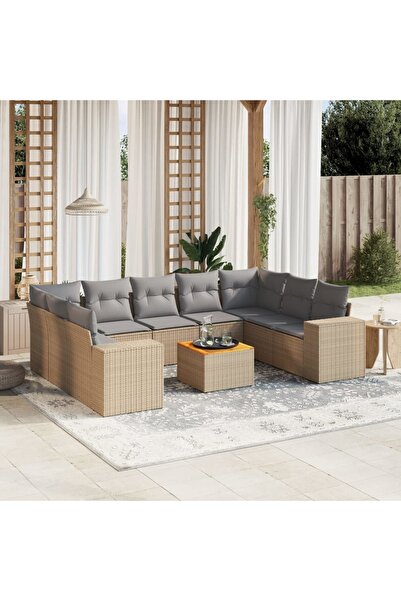 vidaxl Set canapele de gradina cu perne, 10 piese, bej, poliratan