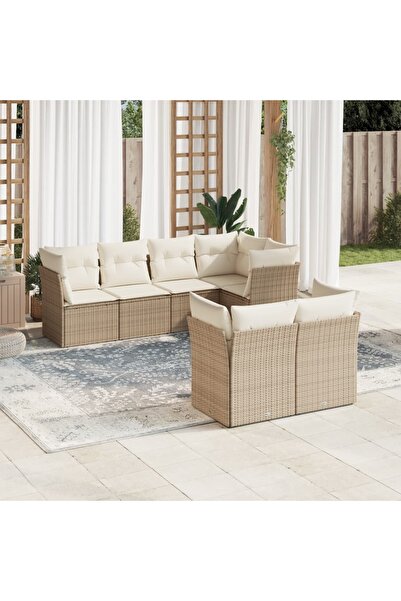 vidaxl Set canapele de gradina, 7 piese, cu perne, bej, poliratan