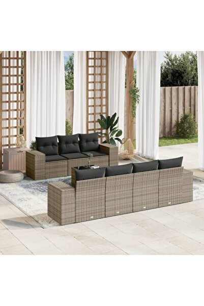 vidaxl Set canapele de gradina cu perne, 8 piese, gri, poliratan