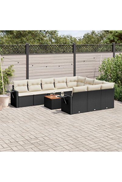 vidaxl Set canapele de gradina cu perne, 11 piese, negru, poliratan