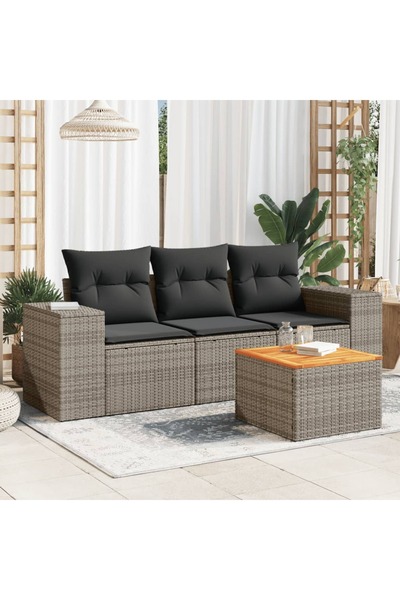 vidaxl Set canapea de gradina cu perne, 4 piese, gri, poliratan