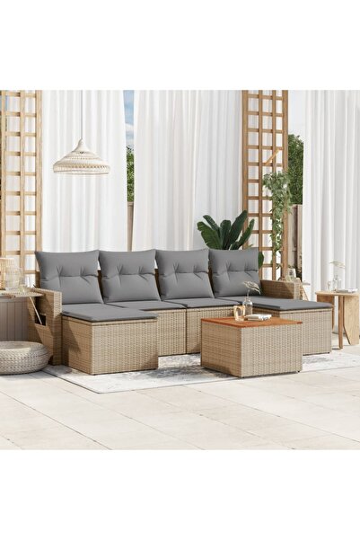 vidaxl Set canapele de gradina, 7 piese, cu perne, bej, poliratan
