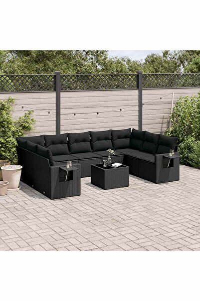 vidaxl Set canapele de gradina cu perne, 10 piese, negru, poliratan