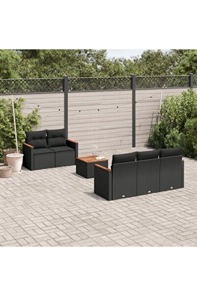 vidaxl Set mobilier de gradina cu perne, 6 piese, negru, poliratan