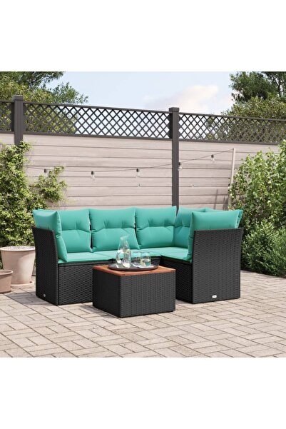 vidaxl Set mobilier de gradina cu perne, 5 piese, negru, poliratan