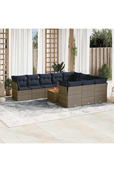 vidaxl Set canapele de gradina cu perne, 11 piese, gri, poliratan