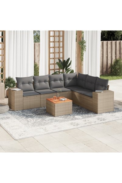 vidaxl Set canapele de gradina, 7 piese, cu perne, bej, poliratan