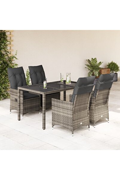 vidaxl Set mobilier de gradina cu perne, 5 piese, gri, poliratan