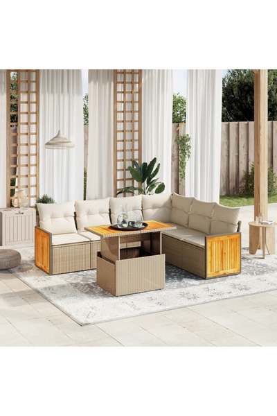 vidaxl Set canapele de gradina, 7 piese, cu perne, bej, poliratan