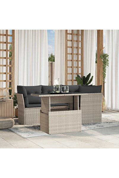 vidaxl Set canapele de gradina cu perne, 5 piese gri deschis poliratan