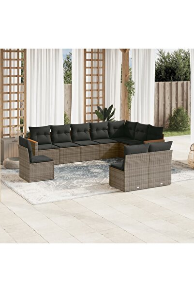 vidaxl Set mobilier de gradina cu perne, 10 piese, gri, poliratan