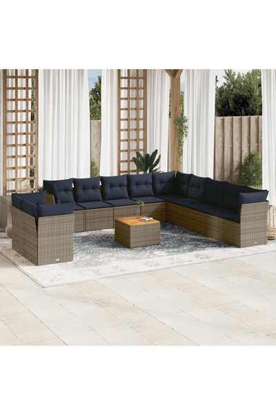 vidaxl Set mobilier de gradina cu perne, 12 piese, gri, poliratan