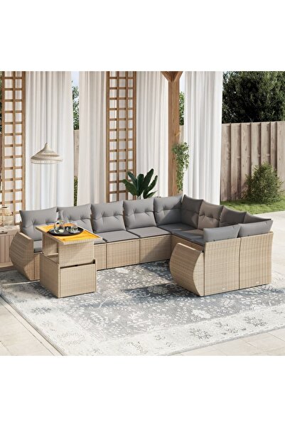 vidaxl Set canapele de gradina cu perne, 10 piese, bej, poliratan