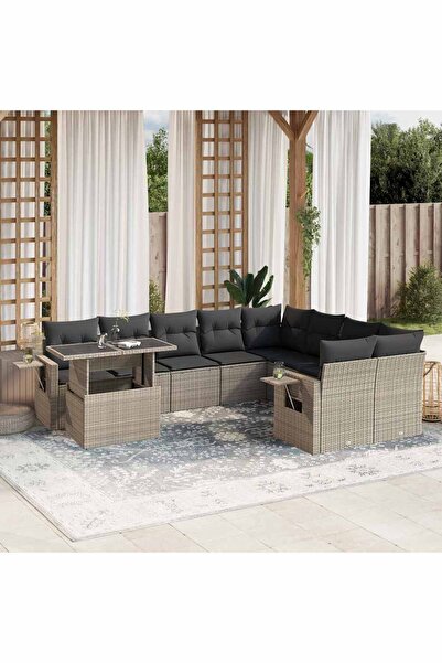 vidaxl Set canapele de gradina cu perne 10 piese gri deschis poliratan