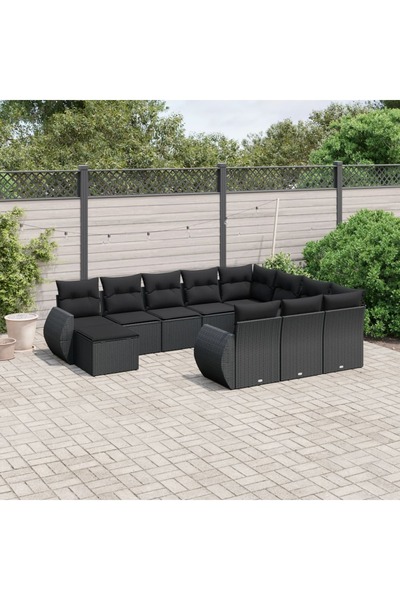 vidaxl Set canapele de gradina cu perne, 11 piese, negru, poliratan