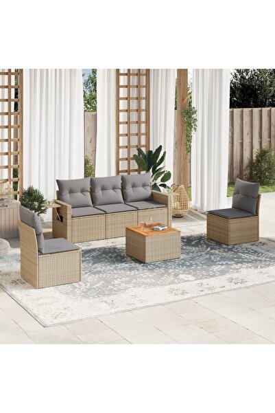 vidaxl Set canapele de gradina, 6 piese, cu perne, bej, poliratan