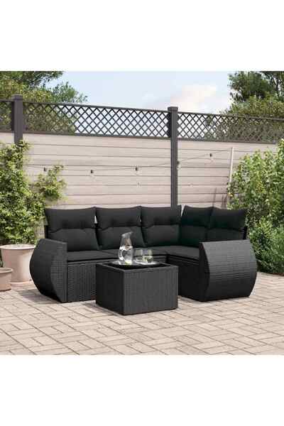 vidaxl Set mobilier de gradina cu perne, 5 piese, negru, poliratan