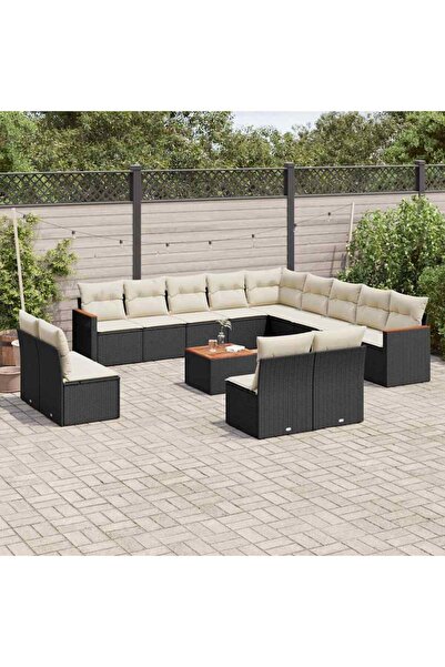 vidaxl Set mobilier de gradina cu perne, 14 piese, negru, poliratan