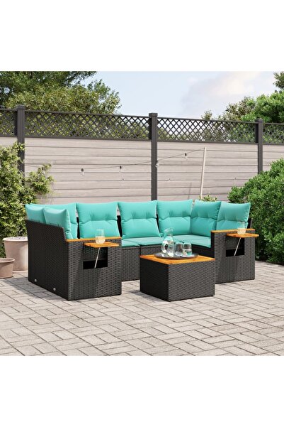 vidaxl Set canapele de gradina cu perne, 7 piese, negru, poliratan