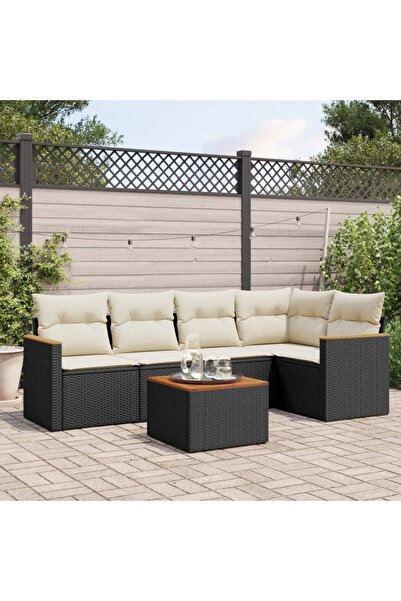 vidaxl Set mobilier de gradina cu perne, 6 piese, negru, poliratan