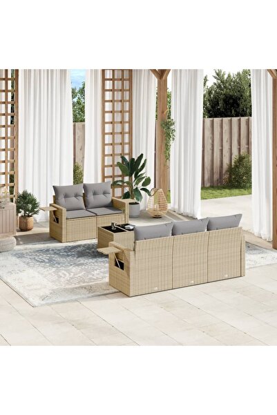 vidaxl Set canapele de gradina cu perne, 6 piese, bej, poliratan