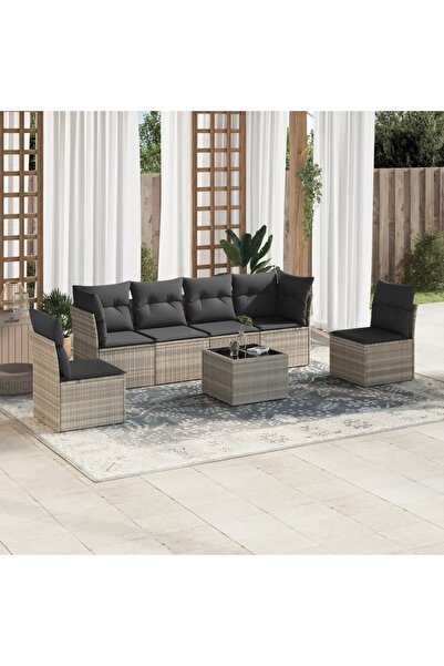 vidaxl Set canapele de gradina cu perne, 7piese gri deschis poliratan