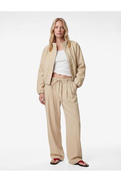 Koton Kupro Viscose Fabric Pleated Culotte Trousers with Tie Detail and Pockets