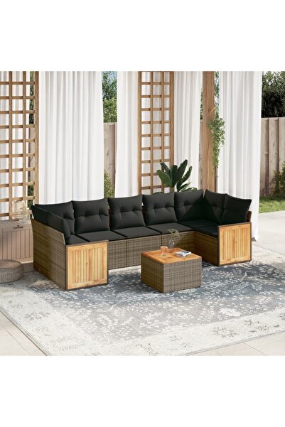 vidaxl Set canapele de gradina cu perne, 8 piese, gri, poliratan