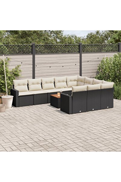 vidaxl Set canapele de gradina cu perne, 11 piese, negru, poliratan