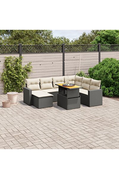 vidaxl Set mobilier de gradina cu perne, 8 piese, negru, poliratan