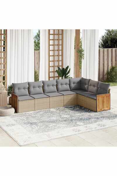 vidaxl Set canapele de gradina, 7 piese, cu perne, bej, poliratan
