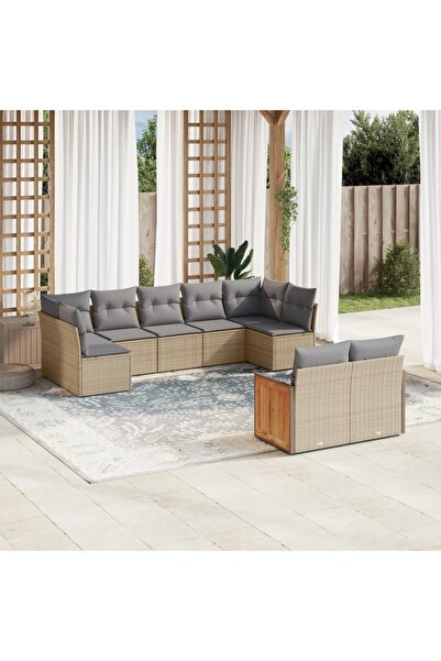 vidaxl Set canapele de gradina, 9 piese, cu perne, bej, poliratan