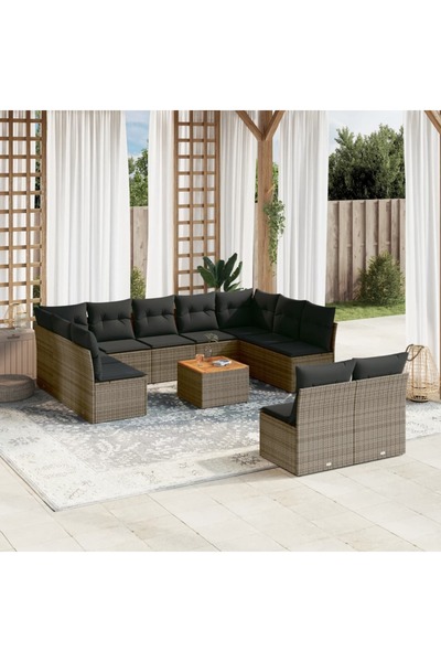 vidaxl Set canapea de gradina cu perne, 12 piese, gri, poliratan