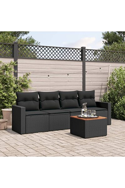 vidaxl Set mobilier de gradina cu perne, 5 piese, negru, poliratan