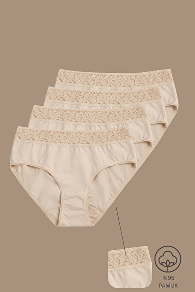 Lisa Crown Set de 4 chiloți slip din bumbac/elastan, culoarea pielii, cu dant...