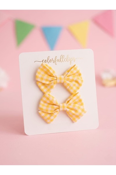 COLORFULLCLİPS Pötikare Fiyonk Sarı 4 cm Klips Toka Çift