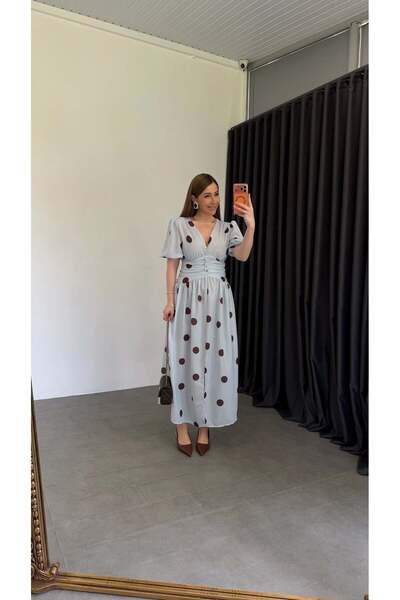 elif teke Lavi Large Polka Dot Dress Baby Blue