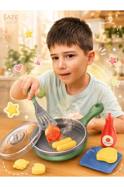 SAZE Light-Up Frying Pan Set Color-Changing Toy Kitchen Set Ages 3+